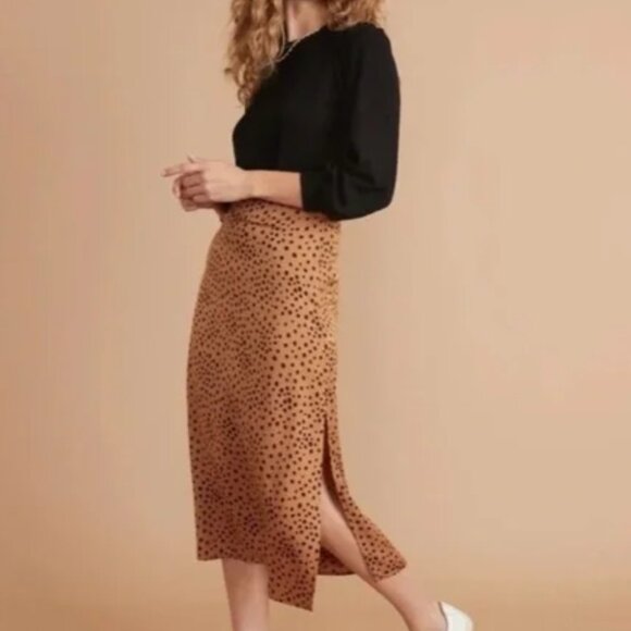 Marine Layer Zaria Midi Slip Skirt Abstract Cheetah Print Slit Leopard 0 - Picture 2 of 4